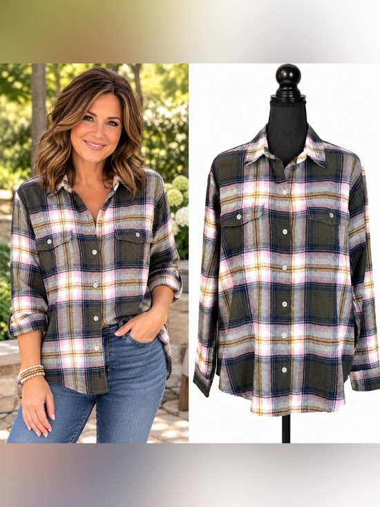 Old Navy Tops - Old Navy Plaid Button-Down Shirt Women’s Size Medium Rustic Fall Gorpcore